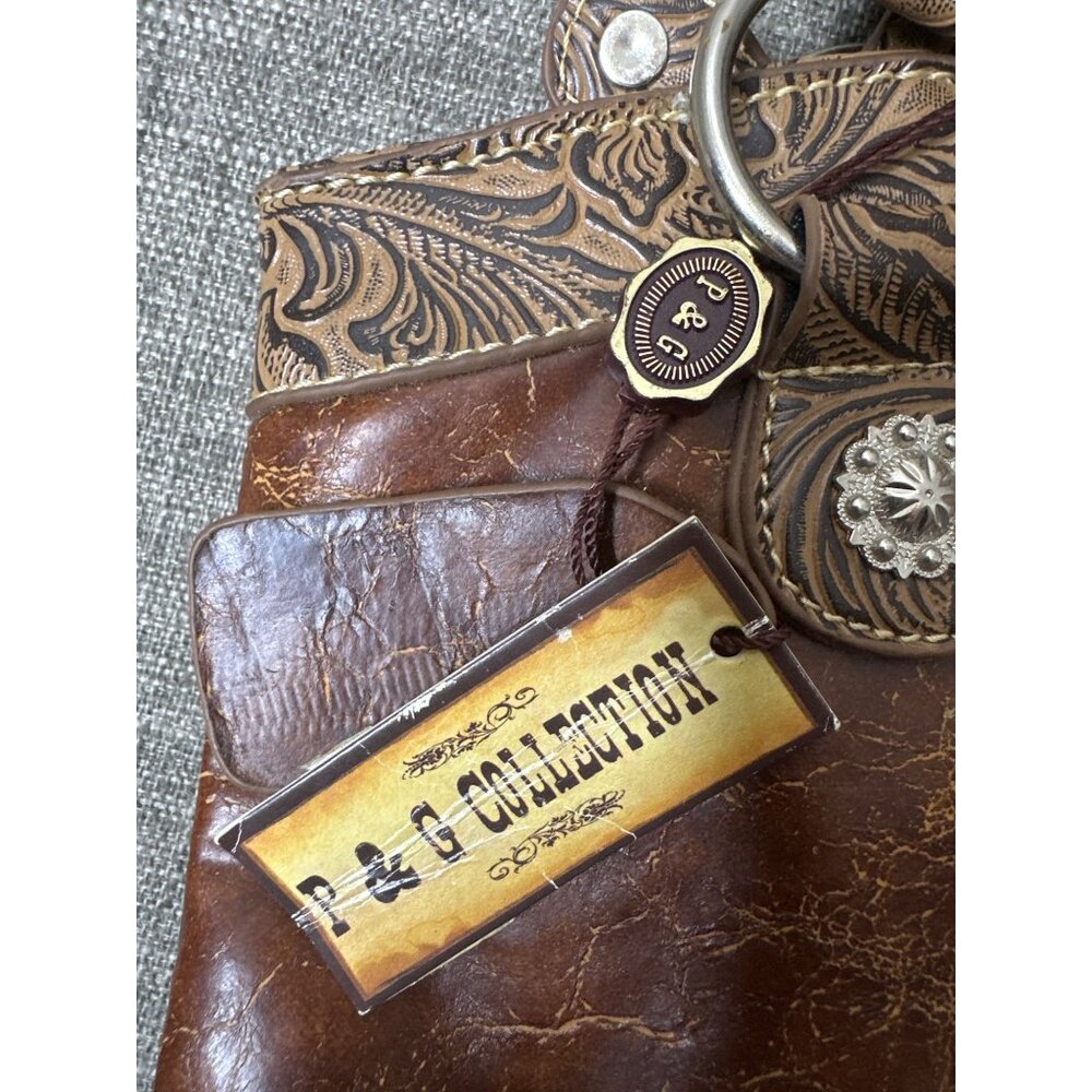 Western Style Brown Handbag Purse w/ Embossed Paisley Design & Star Horseshoe - Picture 8 of 9